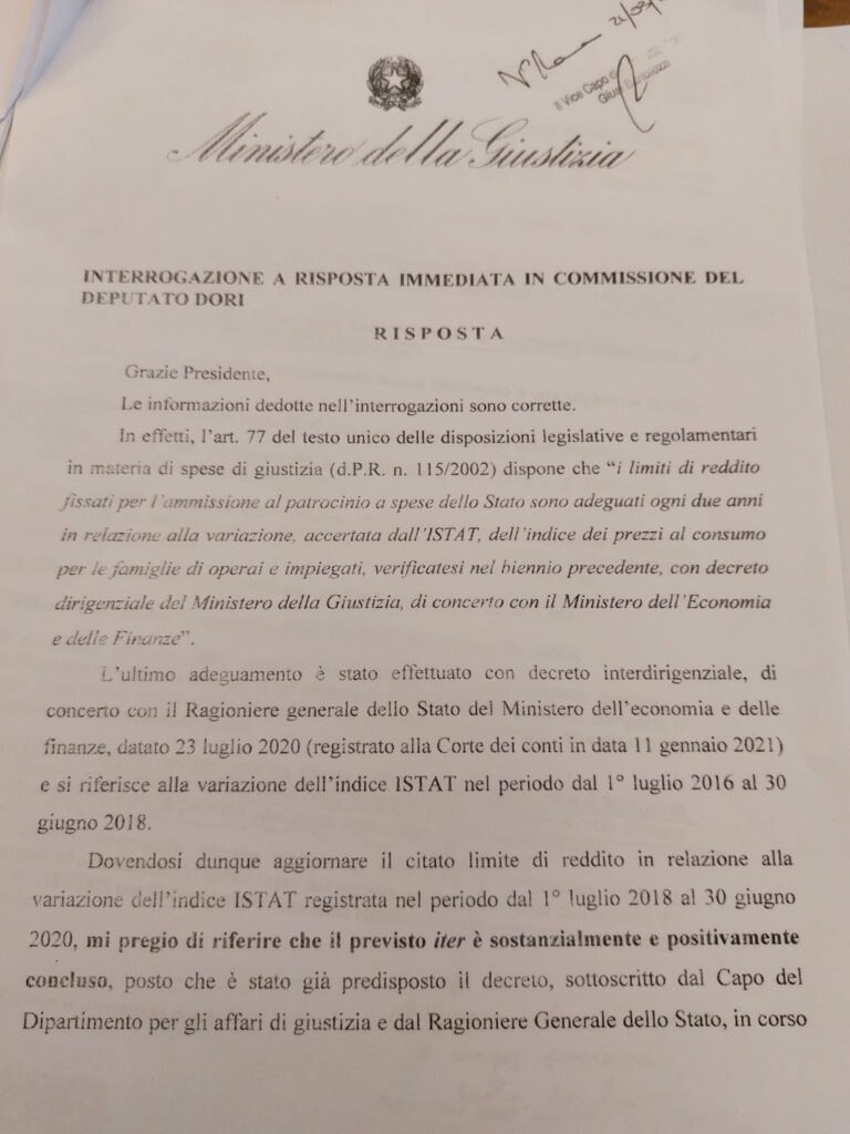 LA RISPOSTA DEL VICEMINISTRO SISTO 1